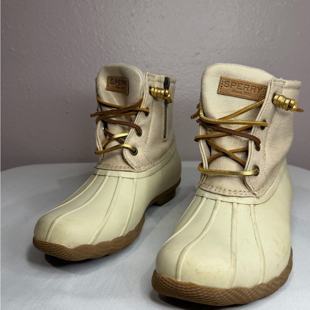 Sperry Cream and Tan Duck Boots